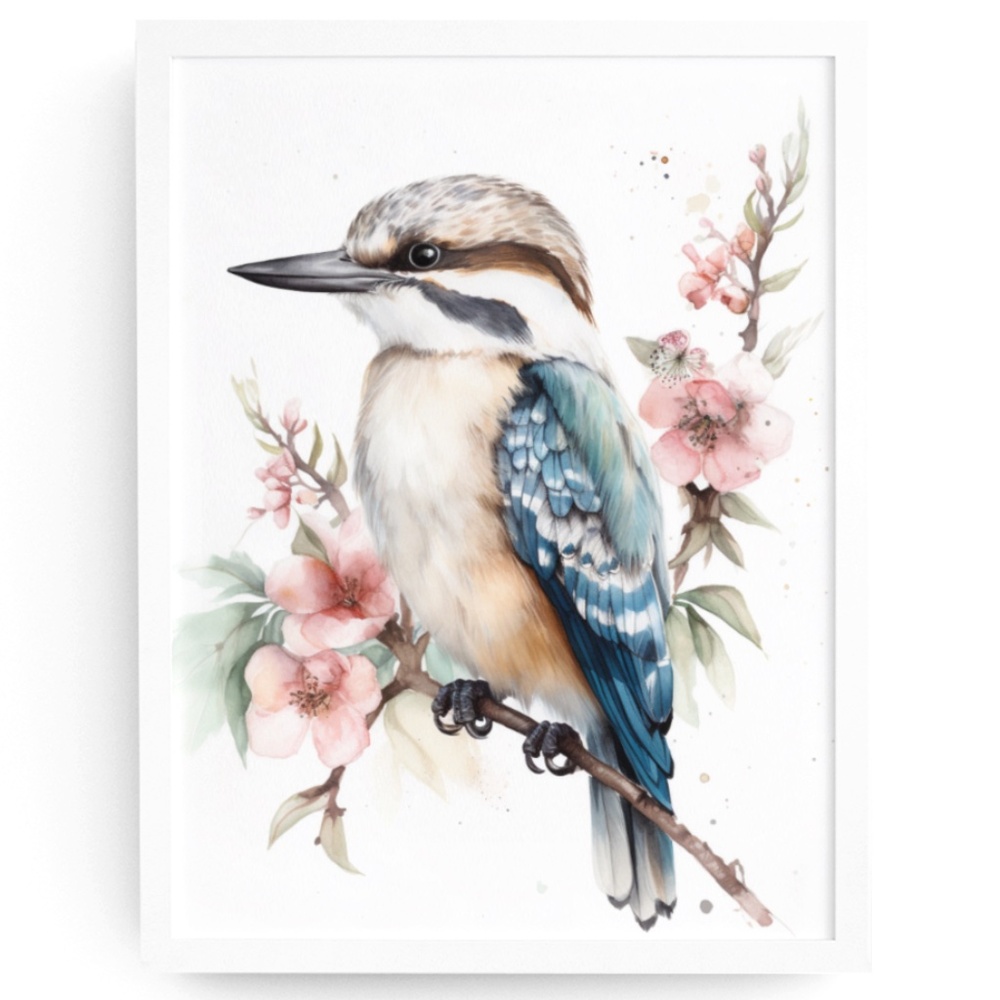 Watercolor Kookaburra Bird Portrait Wall Art Illustration Print Unframed